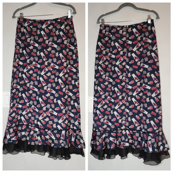 Desert Diva Sherry Holt Horse Ruffle Hem Maxi Skirt Blue Red Size Small Vintage - Picture 15 of 16